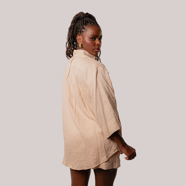 Camisa de Linho Manga 3/4 Areia