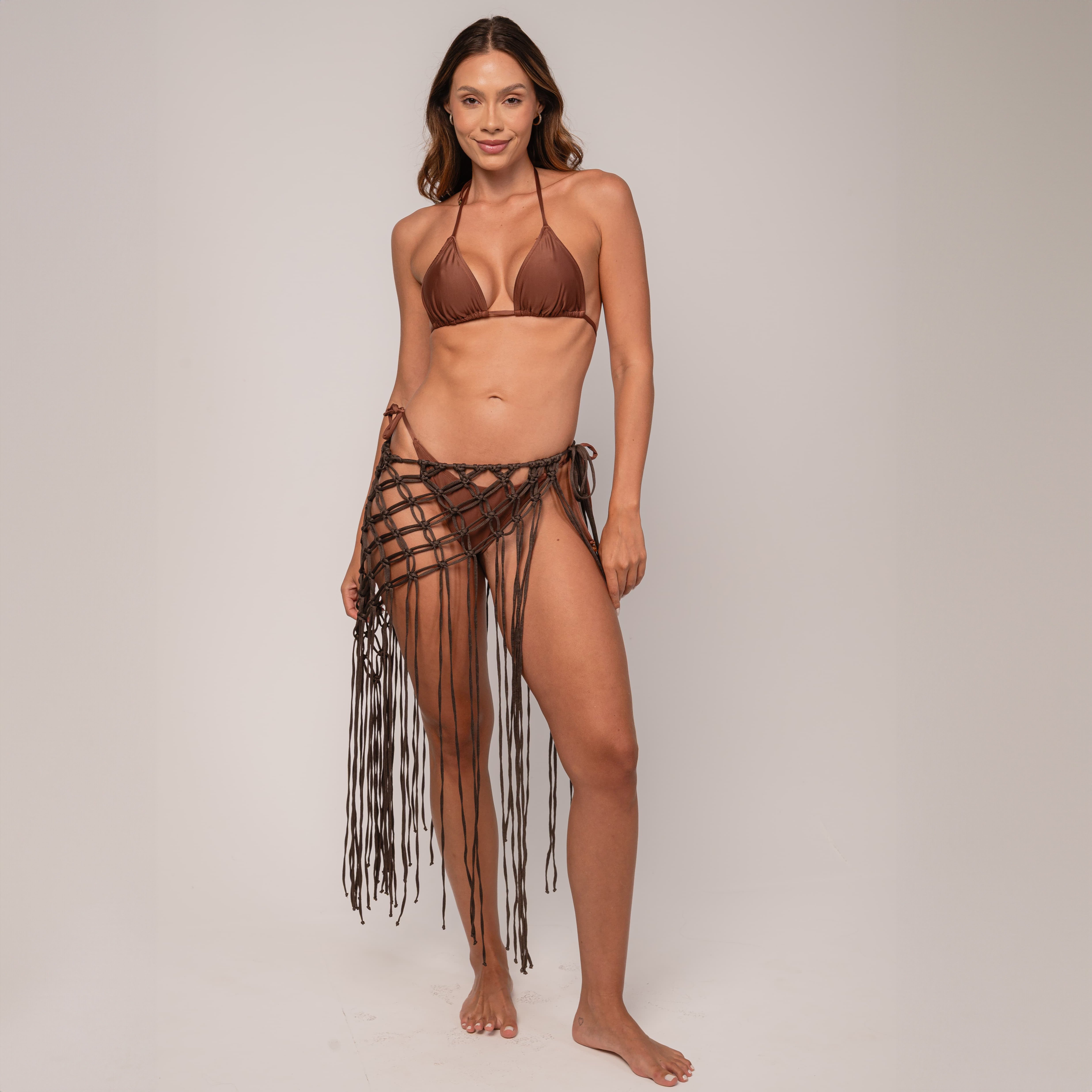 Saída De Praia Curta Em Macramê Marrom