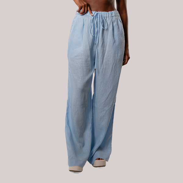 Calça de Linho Ampla Azul Celeste