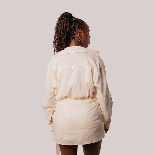 Saia Pareô Curta de Linho Amarelo Manteiga