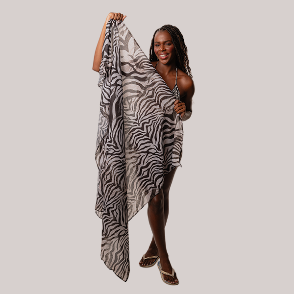Pareô Multi Amarrações Em Chiffon Zebra