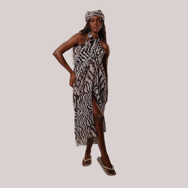 Pareô Multi Amarrações Em Chiffon Zebra