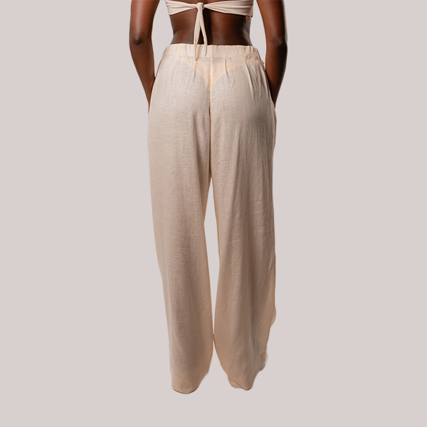 Calça de Linho Ampla Amarelo Manteiga