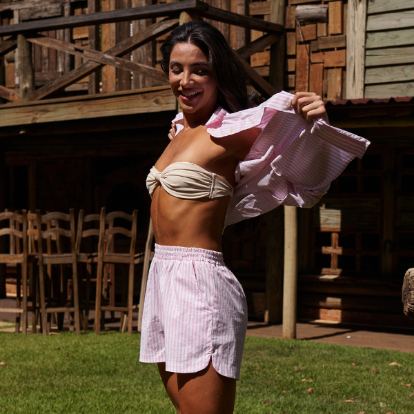 Short Boxer Em Listras Rosa