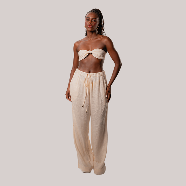 Calça de Linho Ampla Amarelo Manteiga