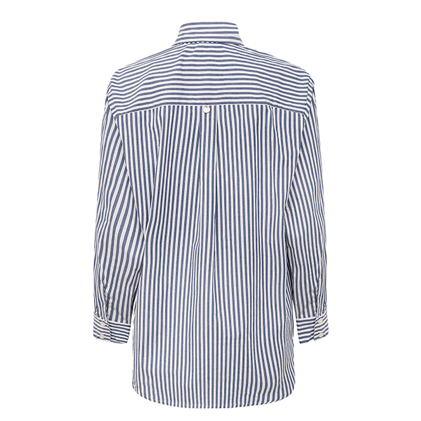 Camisa Over Manga Longa Em Listras Azul