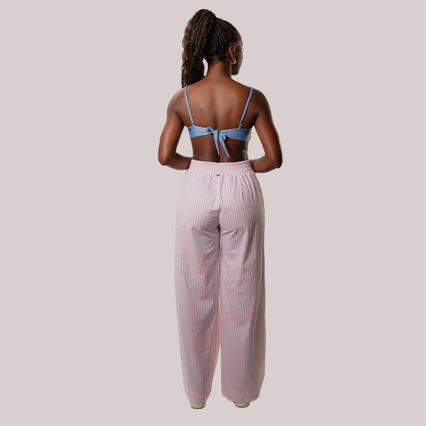 Calça Reta Em Listras Rosa