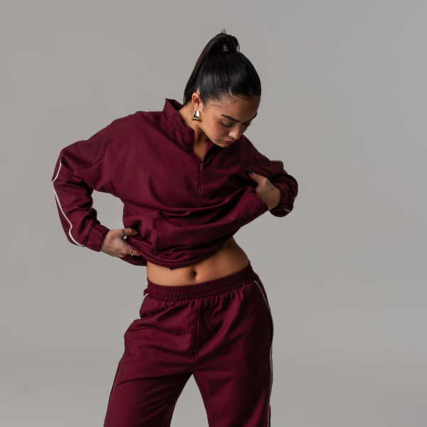 Conjunto Casaco Esportivo Listra Lateral Bordô + Calça Esportiva Listra Lateral Bordô