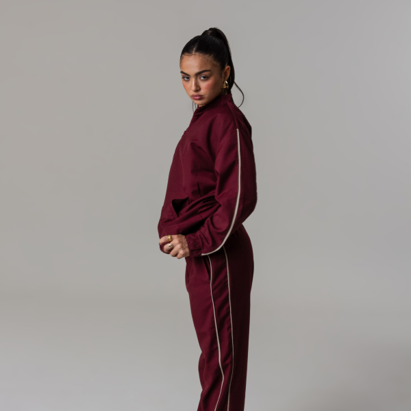 Conjunto Casaco Esportivo Listra Lateral Bordô + Calça Esportiva Listra Lateral Bordô