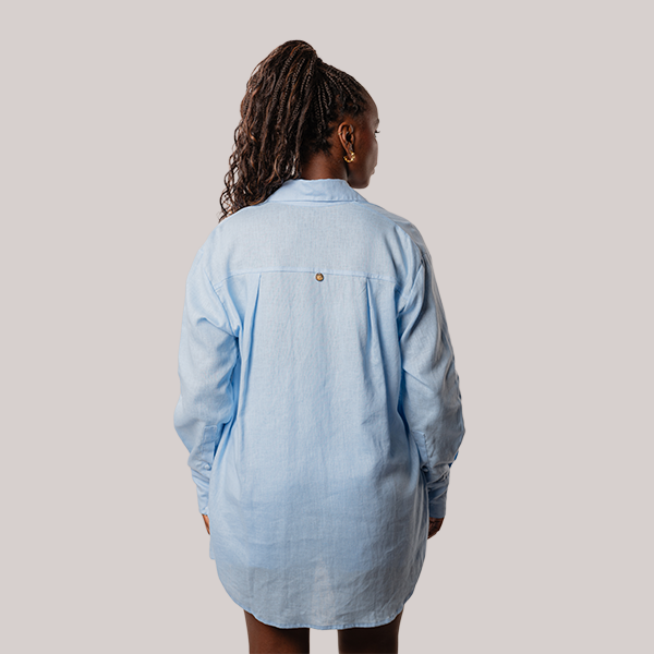 Camisa de Linho Manga Longa Azul Celeste