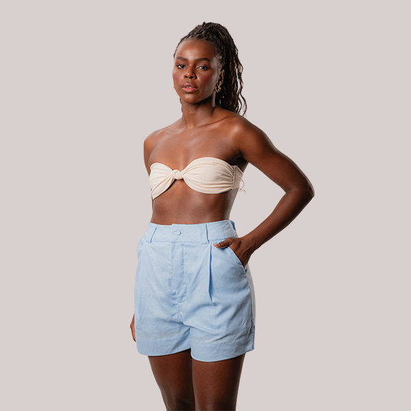 Short de Linho Azul Celeste
