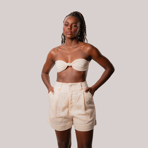 Conjunto Camisa Manga Longa Amarelo Manteiga + Short Linho Amarelo Manteiga