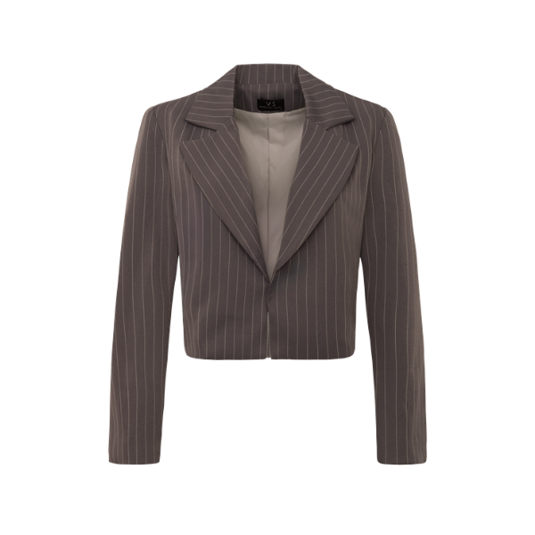 Blazer Cropped Alfaiataria Risca de Giz Cinza