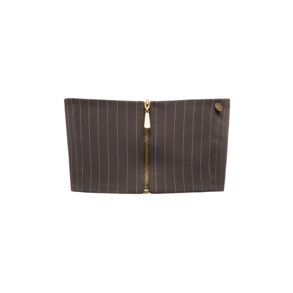 Cropped Sem Alças Alfaiataria Risca de Giz Cinza