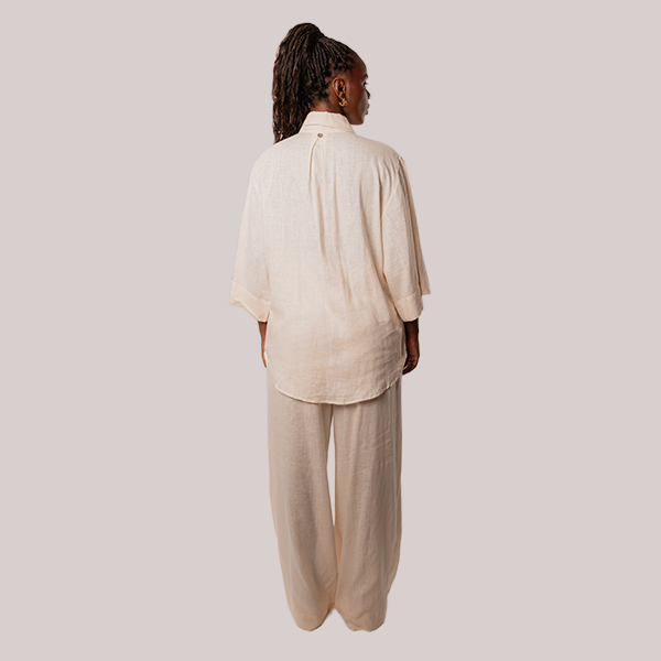 Calça de Linho Ampla Amarelo Manteiga