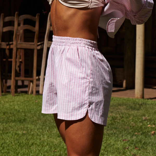 Short Boxer Em Listras Rosa