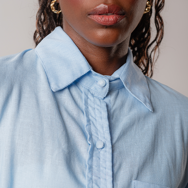 Camisa de Linho Manga Longa Azul Celeste