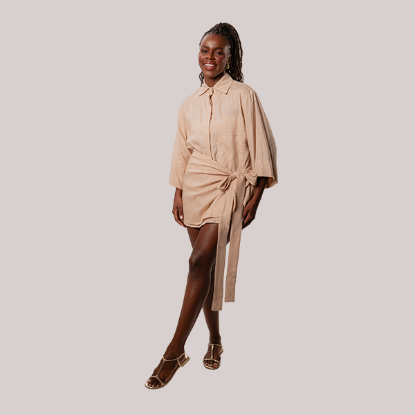 Camisa de Linho Manga 3/4 Areia