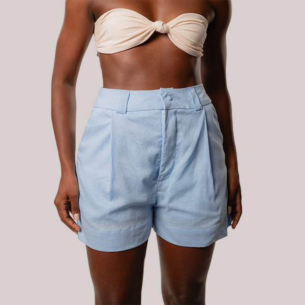 Short de Linho Azul Celeste