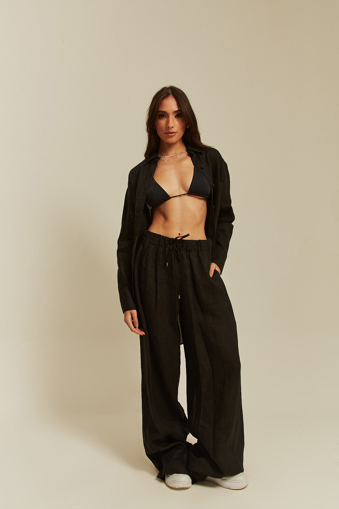 Calça de Linho Ampla Preto