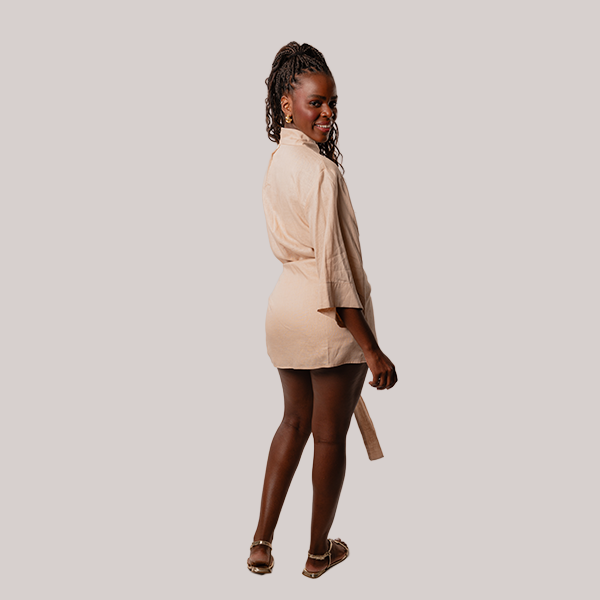 Camisa de Linho Manga 3/4 Areia