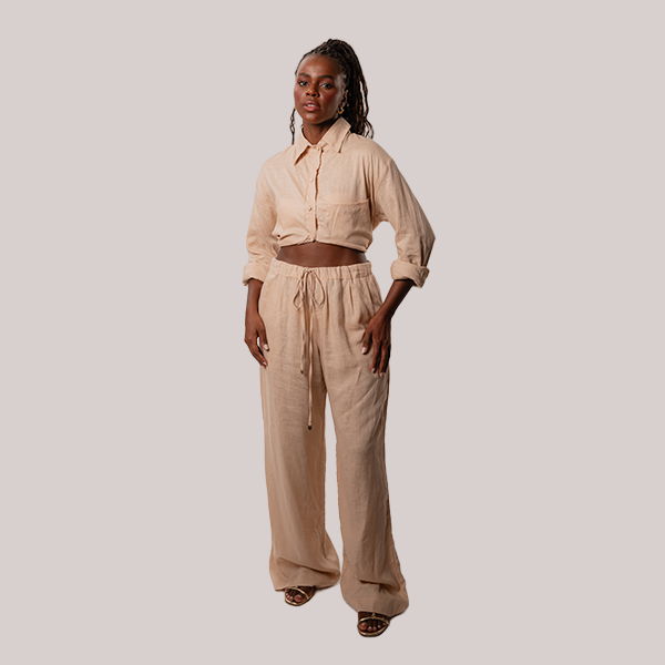 Calça de Linho Ampla Areia