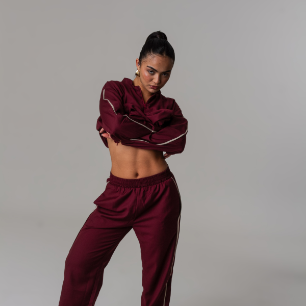 Conjunto Casaco Esportivo Listra Lateral Bordô + Calça Esportiva Listra Lateral Bordô