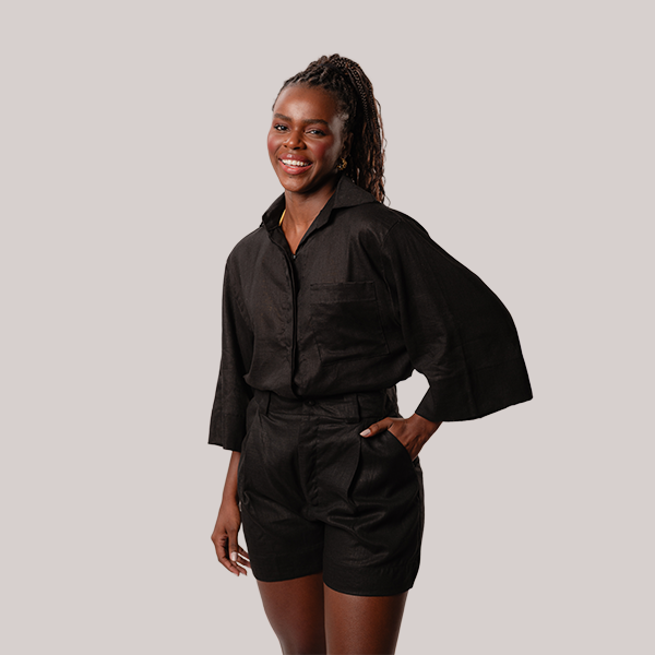 Camisa de Linho Manga 3/4 Preto