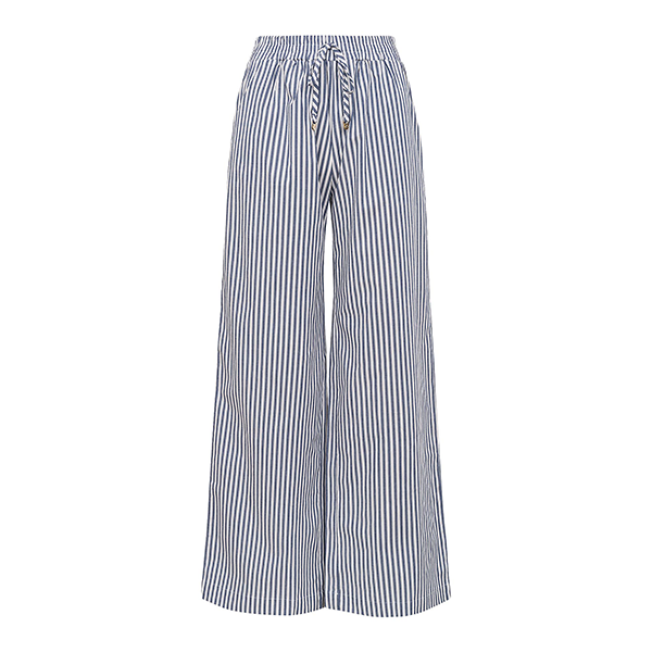 Calça Reta Em Listras Azul