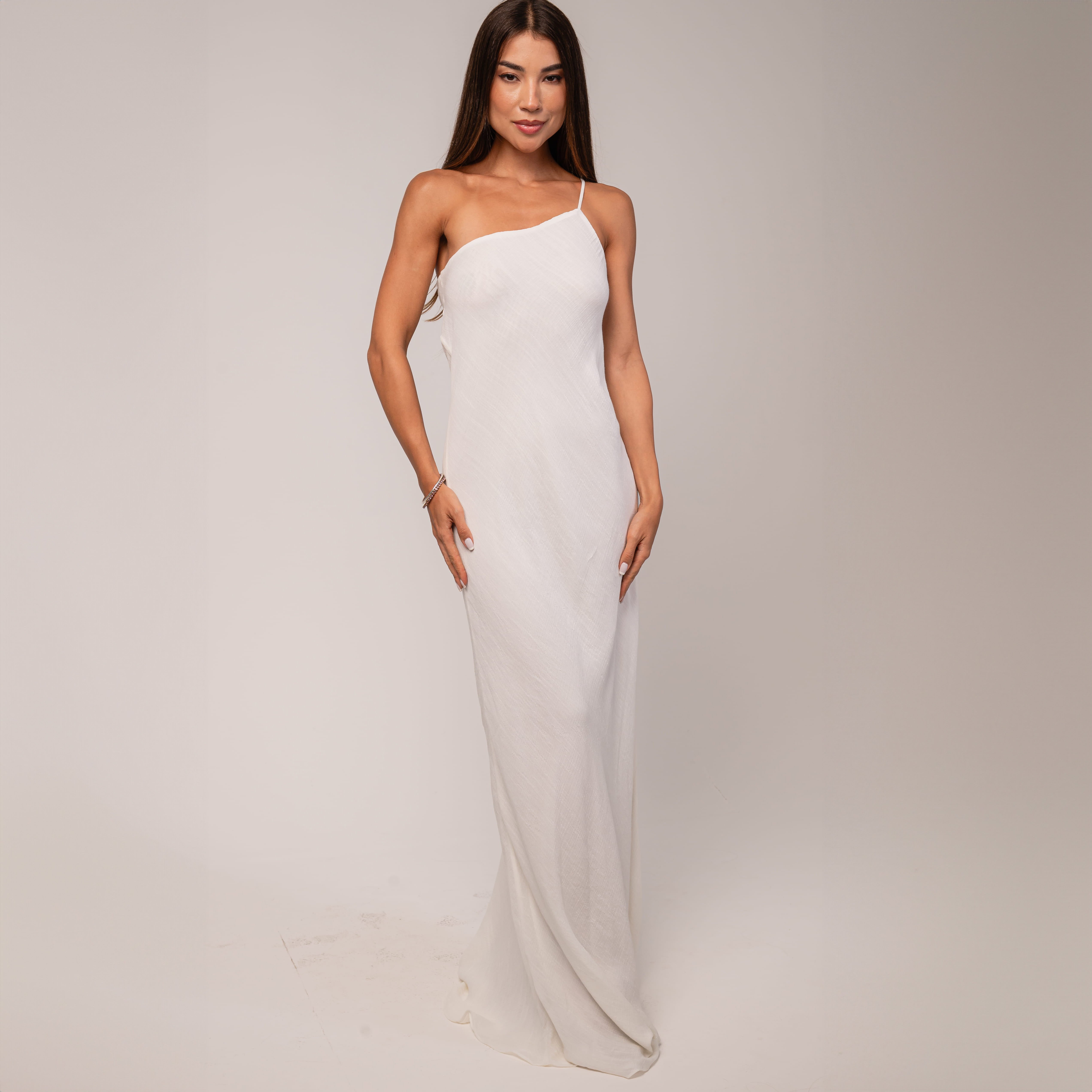 Vestido Uma Alça Em Viscose Dupla Off Bahamas