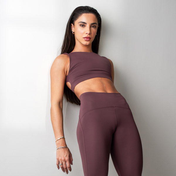 Calça Legging com Recortes Marrom Ébano