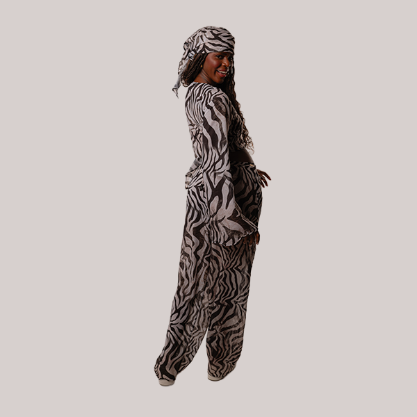 Calça Com Amarração Frontal Em Chiffon Zebra