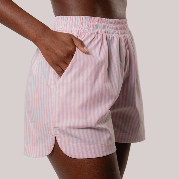 Short Boxer Em Listras Rosa