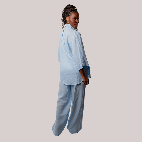 Calça de Linho Ampla Azul Celeste
