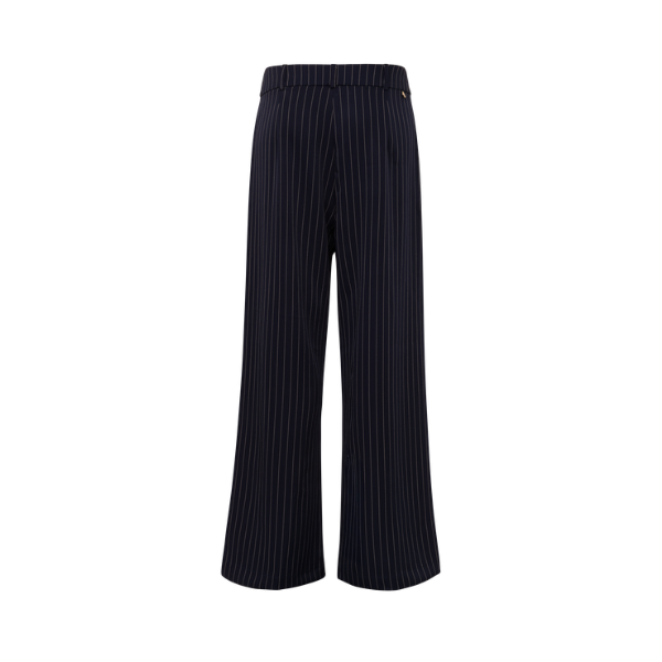 Calça Reta Alfaiataria Risca de Giz Azul Marinho