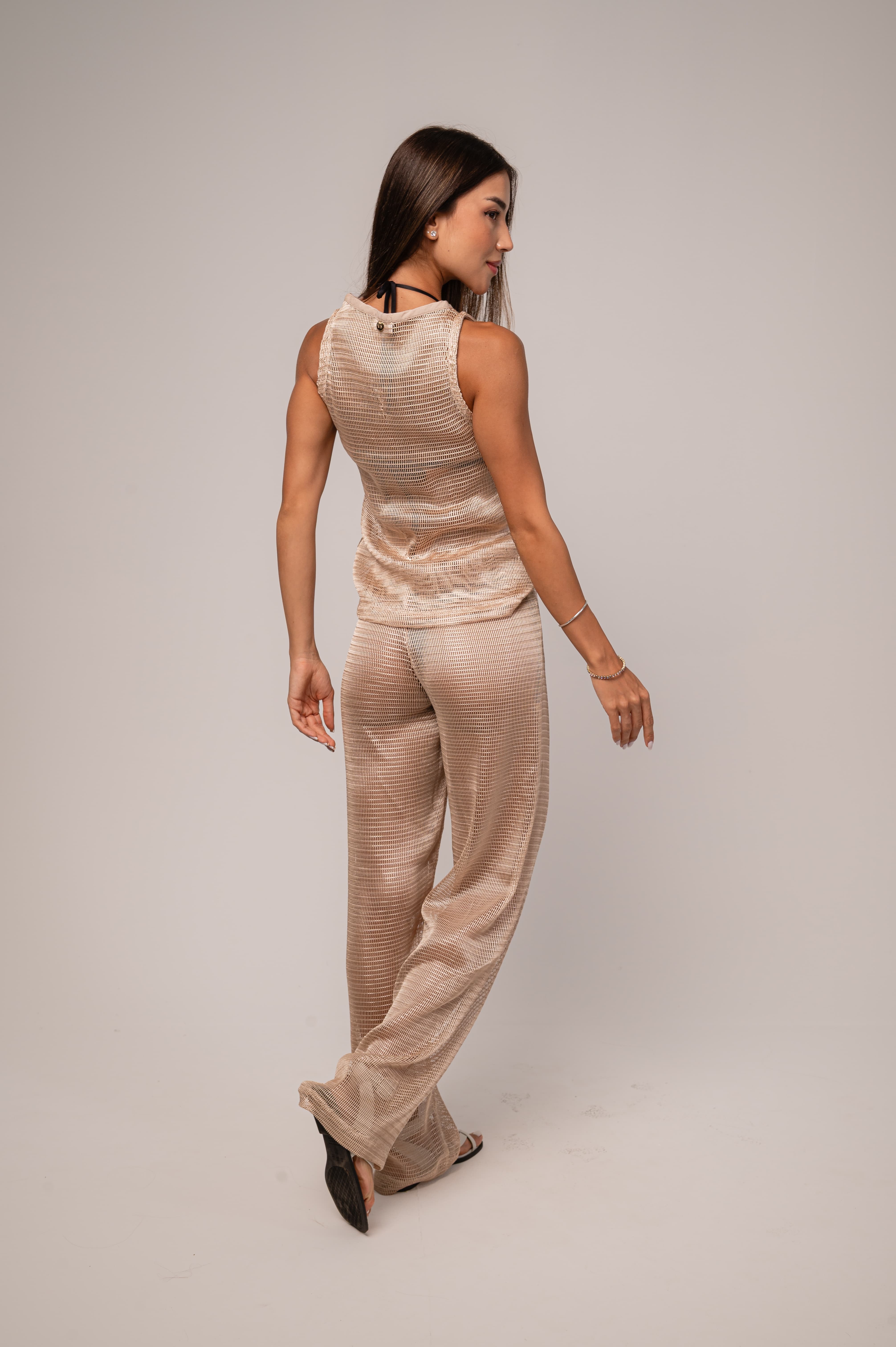 Calça Reta Em Tela Polana Pale Gold