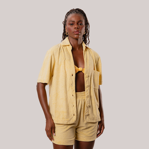 Camisa Manga Curta Atoalhado Amarelo Manteiga